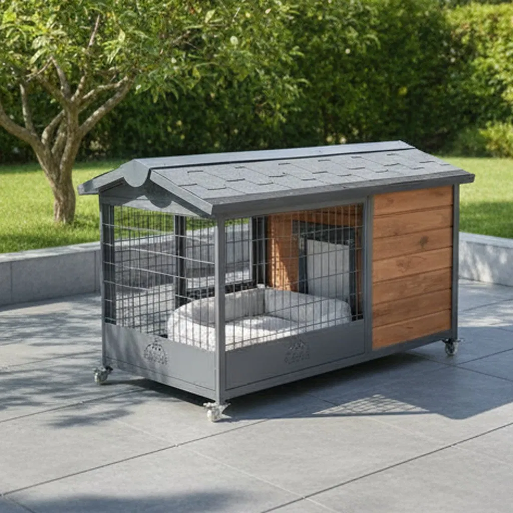 Sloped Roof Solid Wood Dog House with Waterproof Strip
