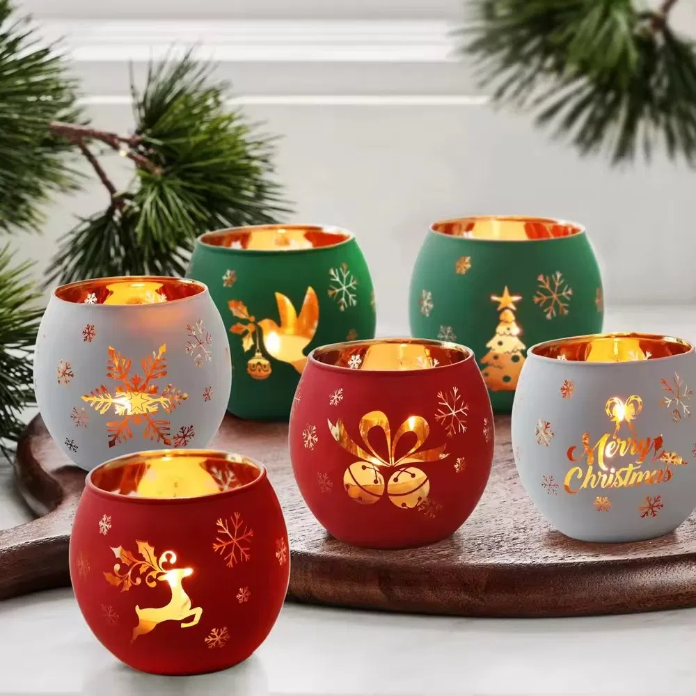 Customize Christmas Gift Candle Holders Hollowed-out Candle Cups Glass Tea Light Candle Jar Christmas Holiday Decorations