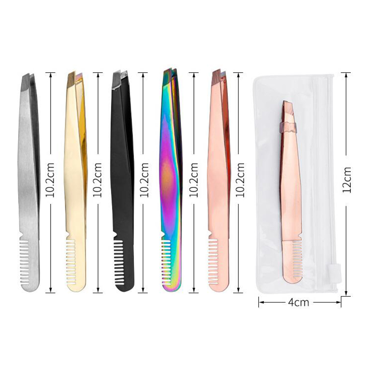 Wholesale Personalized Eyebrow Tweezers Low MOQ Customized Stainless Steel Eyebrow Tweezer with Comb