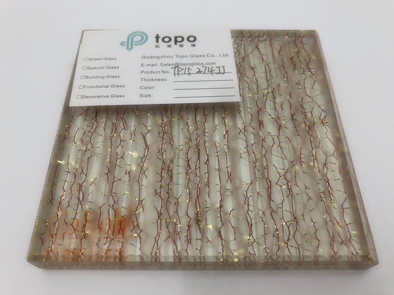 10mm Golden Wire Laminated Wired Decorative Glass (PLW-TP)