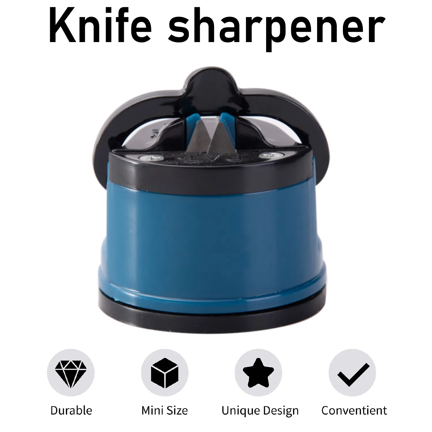 Blue Knife Sharpener Powergrip Suction Base 200X Force Increase Mini Size Fast 3 Step Sharpening for Most Kitchen Knives Tool