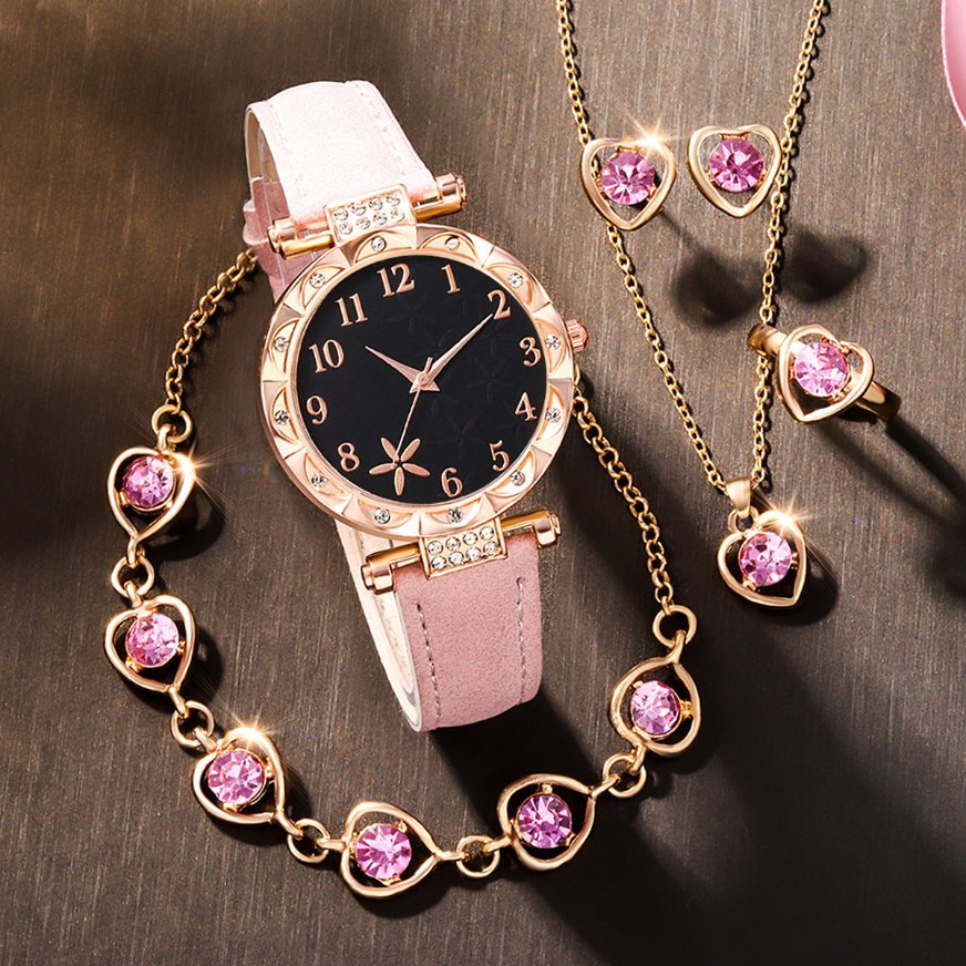 Women's Simple and Romantic Watch Set Rhinestone-Decorated Jewelry