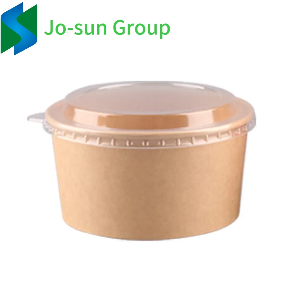 Jo-Sun Wholesale Logo Printed Kraft Paper Bowl with Lid Environmental Material Disposable Brown Kraft Paper Salad Bowl
