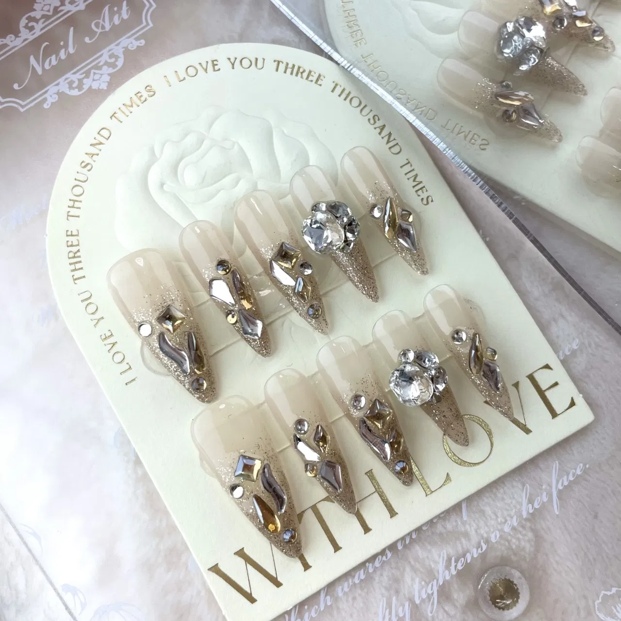High Quality Wholesale Beautiy Luxury Diamond Artificial False Nails Extra Long Fake Nails Tipc Curve Elegant Design Press on Nails