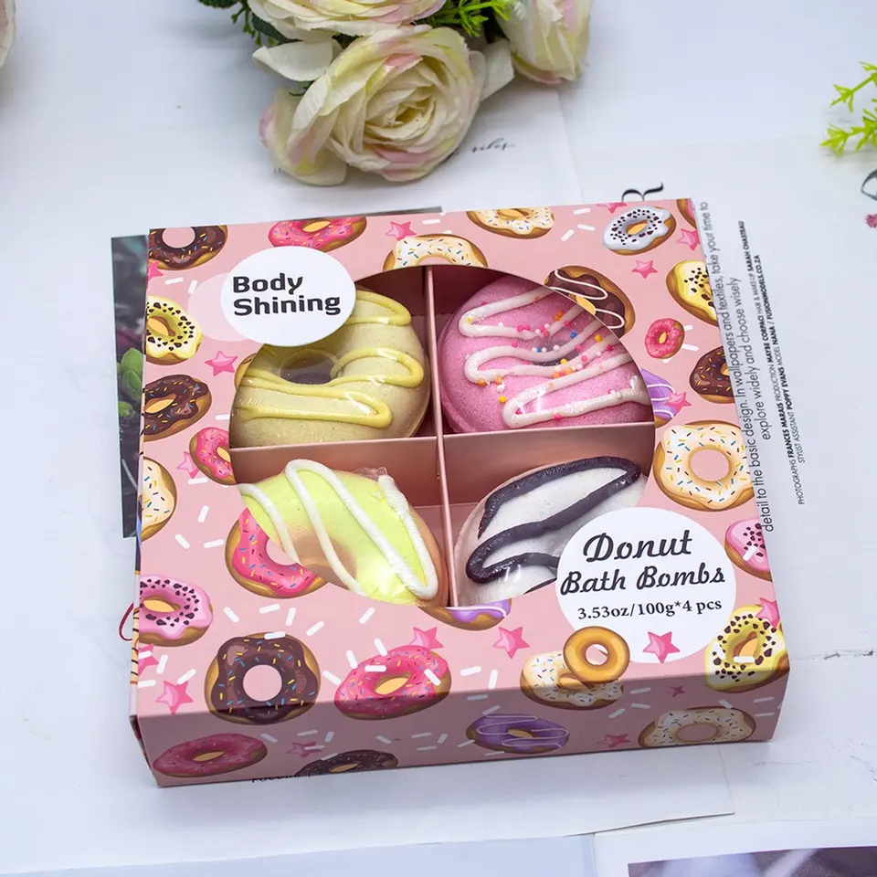 Wholesale 4 Pack Bath Bombs Organic Colorful Doughnut Shape Vegan Bath Fizzer Donut Bath Bombs