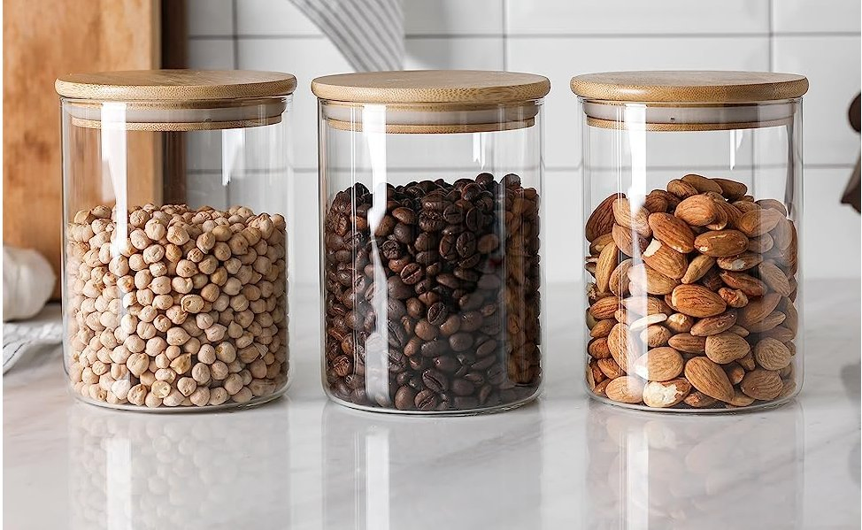 Kitchen Container Round Cookie Jars with Airtight Bamboo Lid Tea Glass Food Storage Container