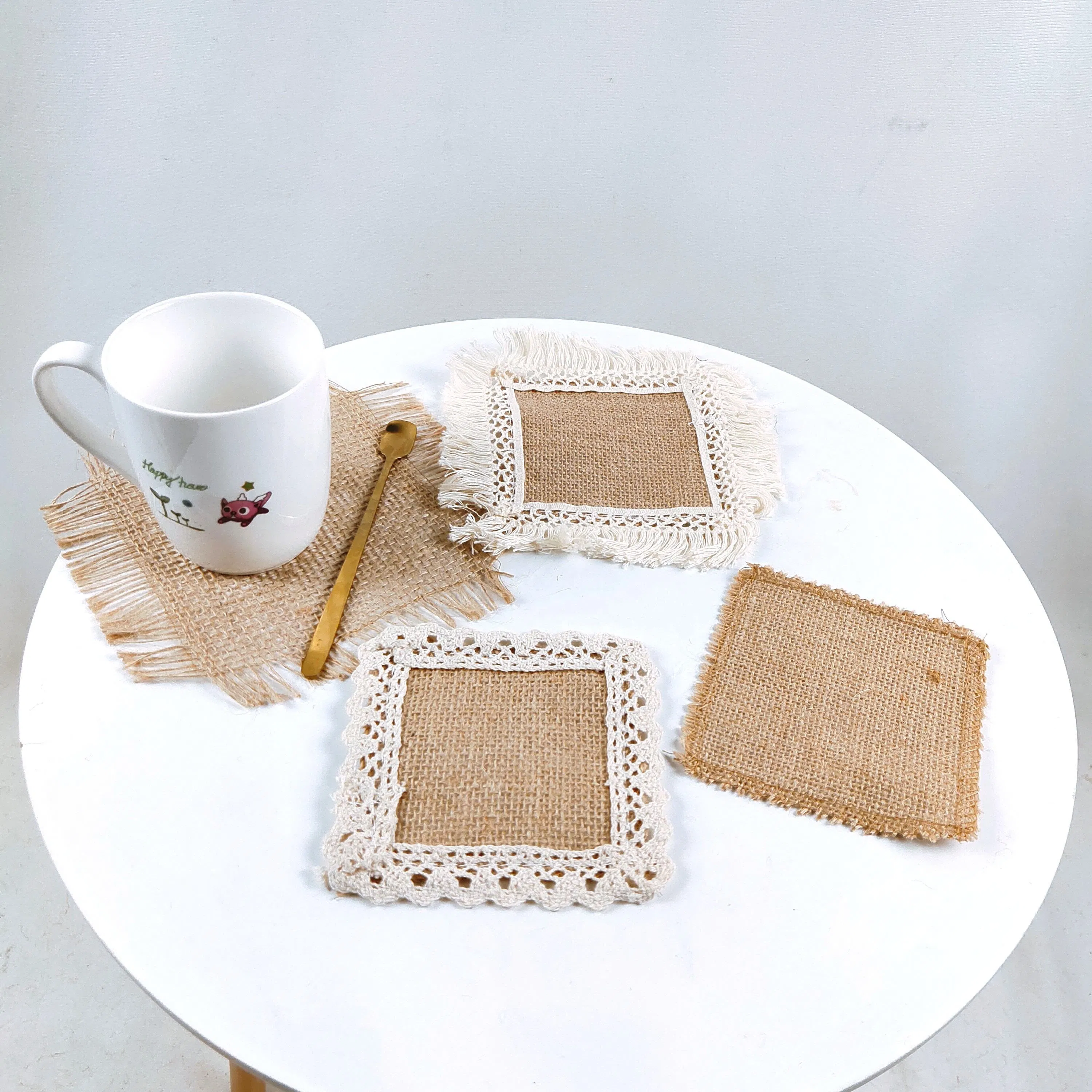 Vintage 15cm*15cm Burlap Jute Placemats Classic Style Home Decoration for Wedding Christmas