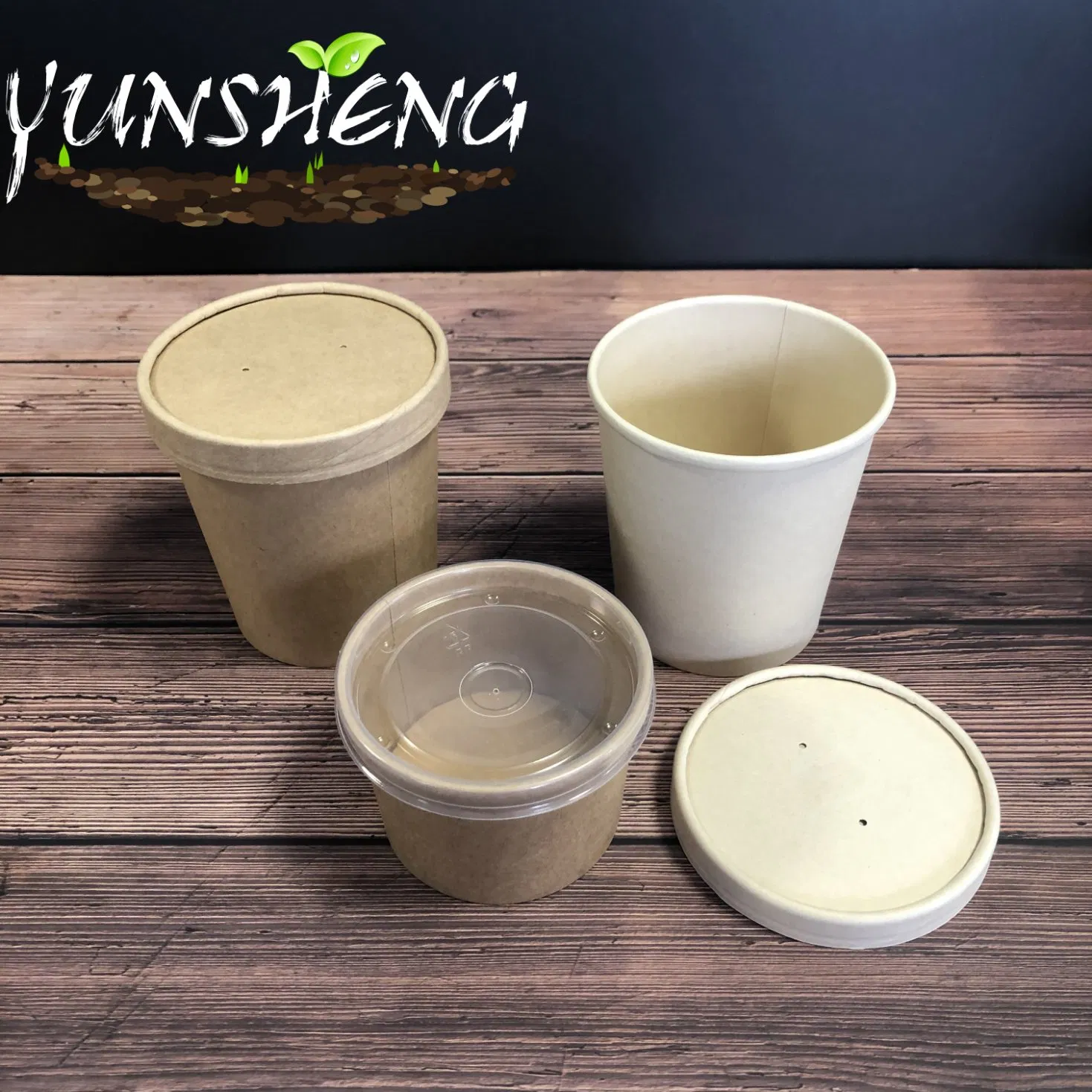 Compostable Degradable Disposable Brown Kraft Paper Cup/Eco-Friendly Customized Light Brown Bamboo Pulp Paper Soup Cup/Ice Cream Cup