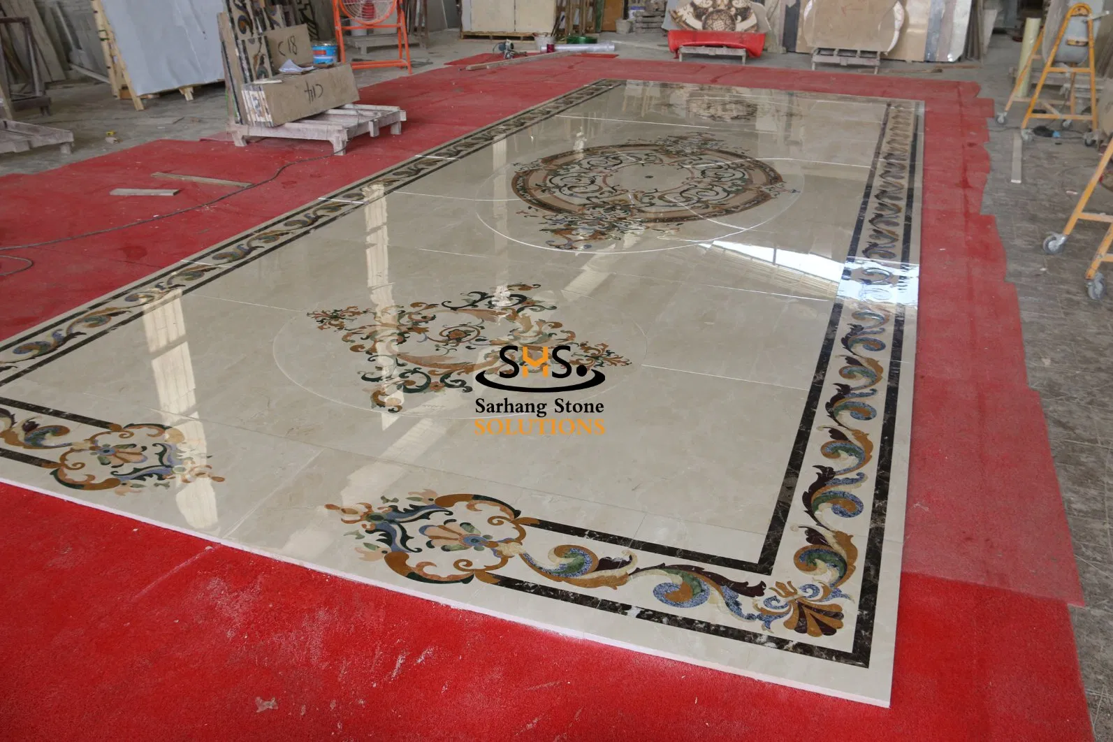 Luxury Water Jet Marble Inlay Flooring Patterns Marble Floor Medallion for Majlis Men Sitting Room Floor Decoration