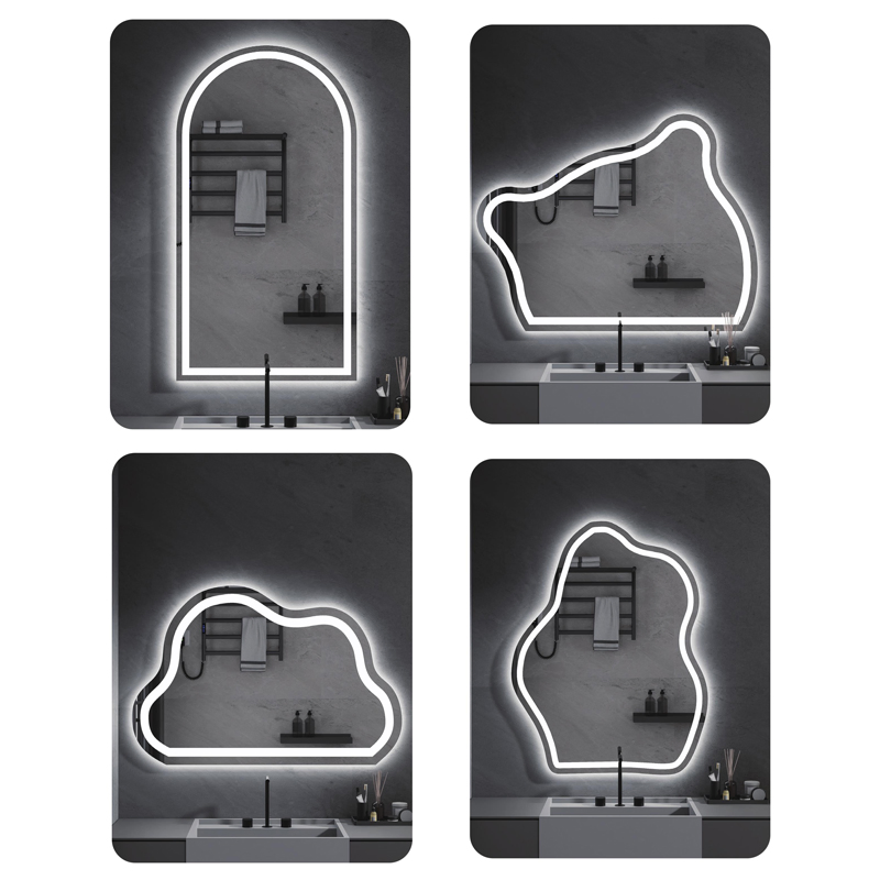 Custom Bathroom Irregular Mirror Fluorescent Tube Aluminum Frame Bathroom Mirror with Light