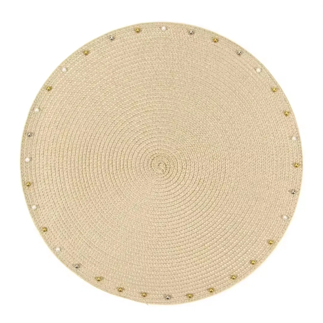 Handmade Shiny Metallic Christmas Table Mat with Decorative Gold Beads