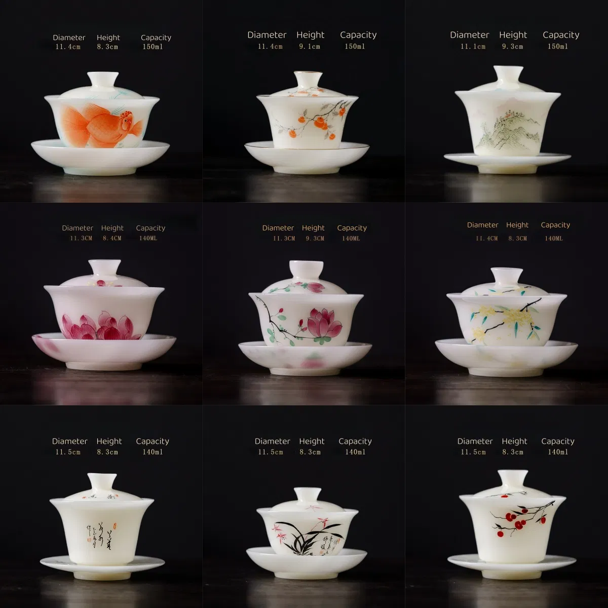 Chineae Design Ceramic Bowl Mug for Gift Porcelain Tea Cup Sets with Lid for Drink