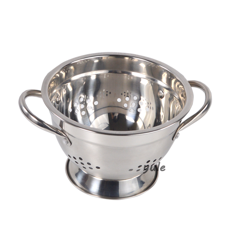 High Quality Kitchenware Fruit Colander 18/22/26cm Stainless Steel Round Strainer with Double Handle Vegetable Colander