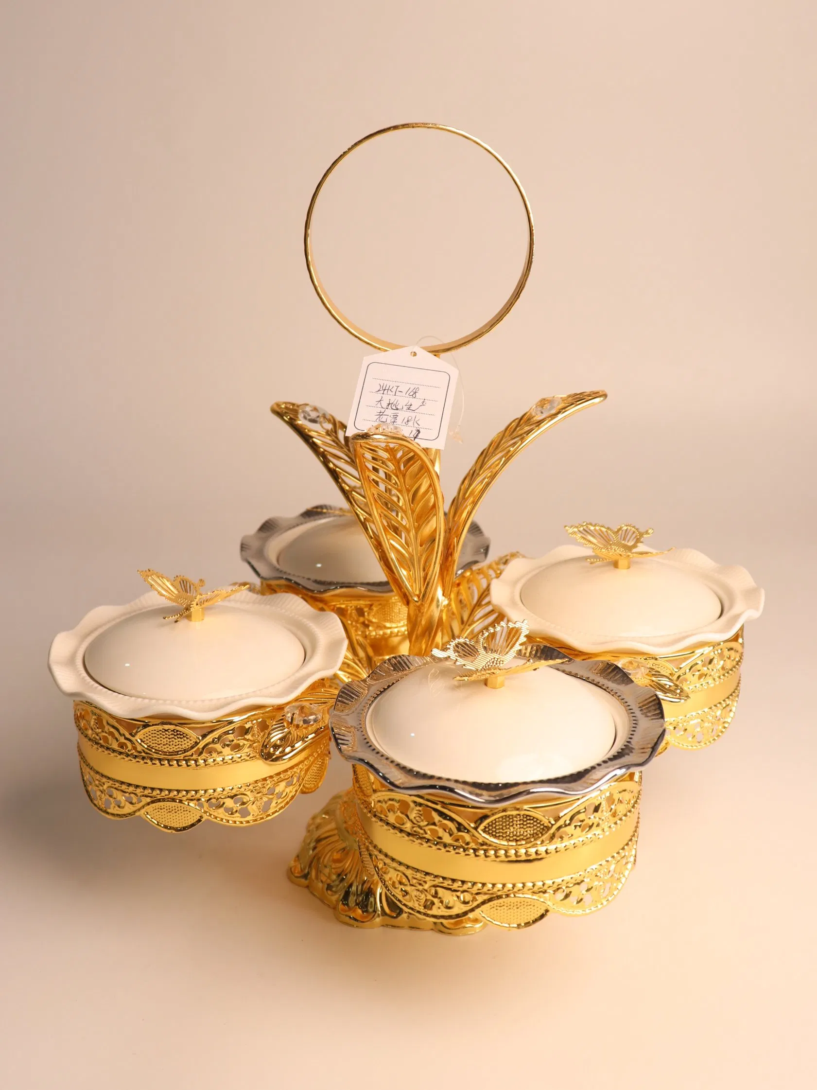 New High-End Gold-Plated Iron Strip with 4 Ceramic Bowls