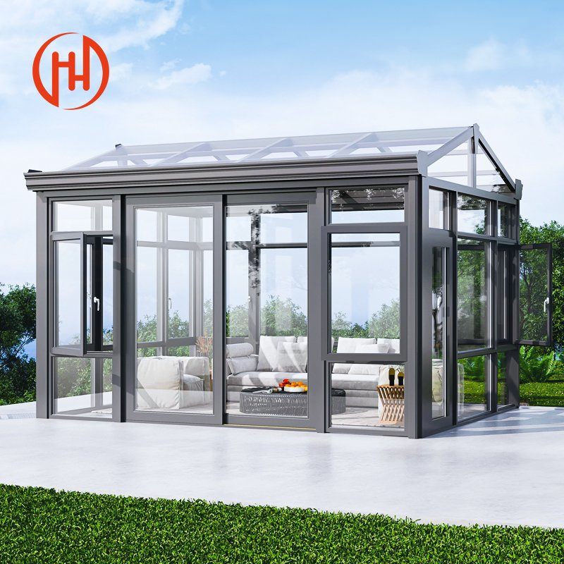 Customized Glass House Aluminum Winter Garden Sunroom Triangle Greenhouse