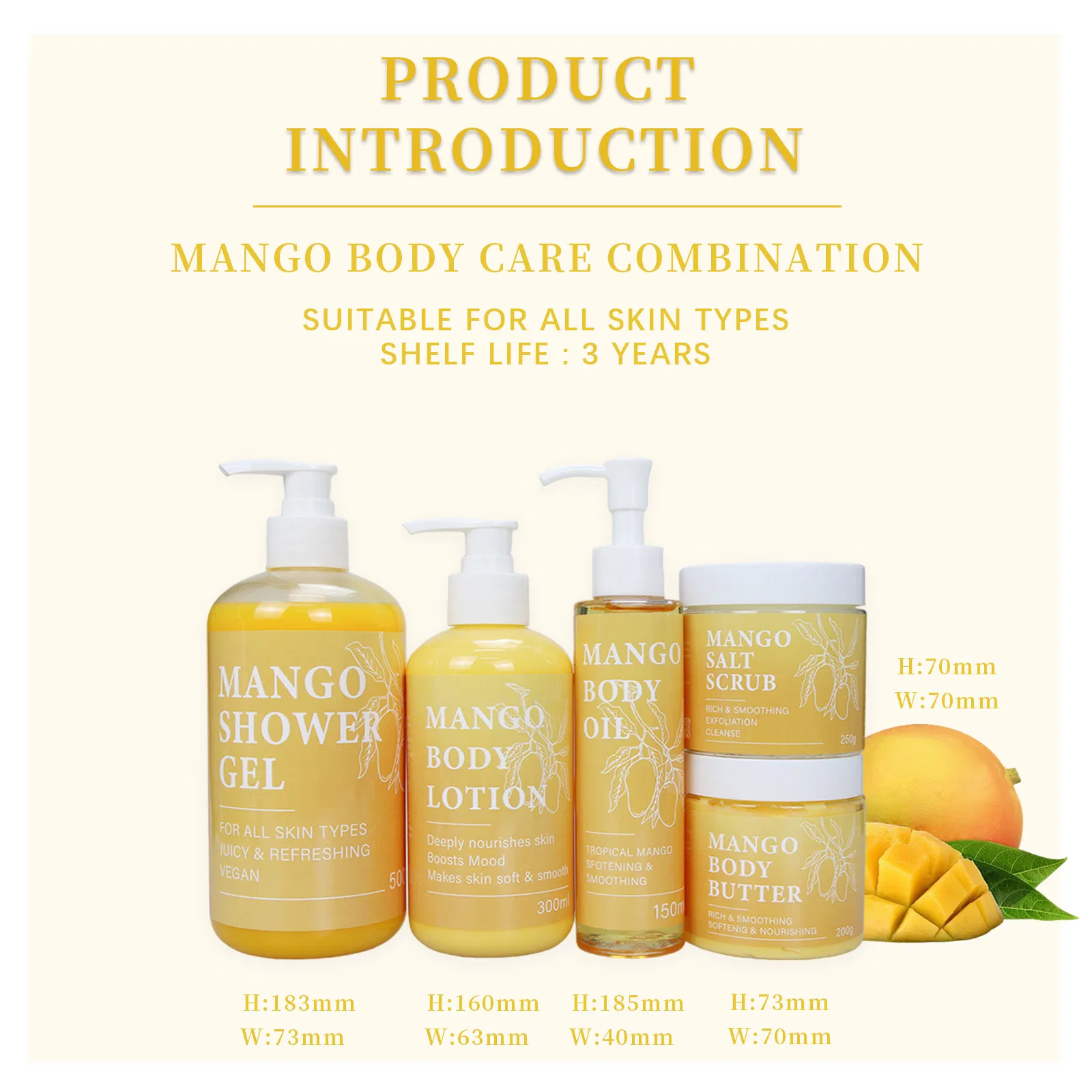 Beauty Cosmetics Natural Extraction Mango Body Care Combination Moisturizing Skin Care Set