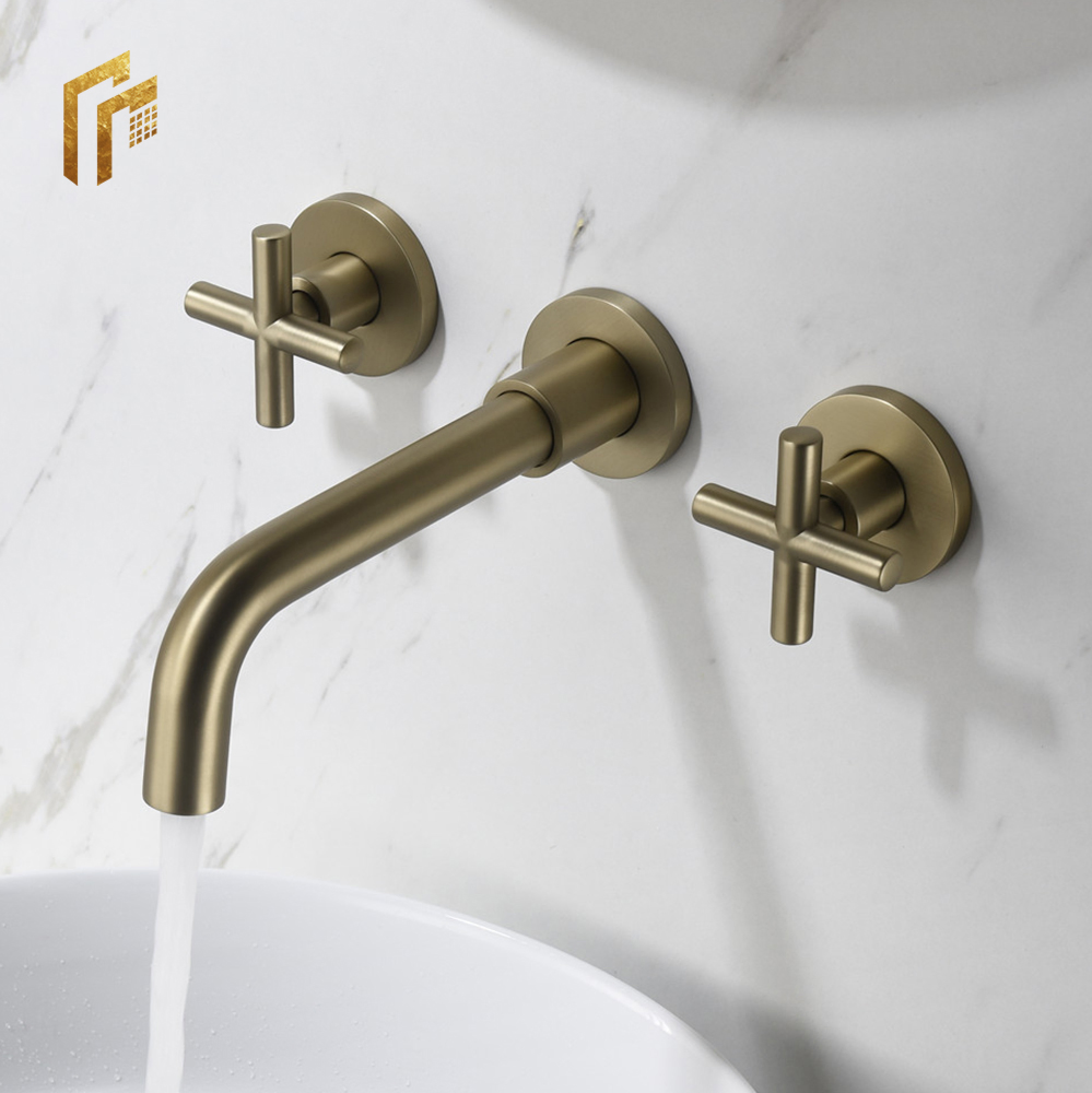 Смеситель для раковины настенный, античный, золото