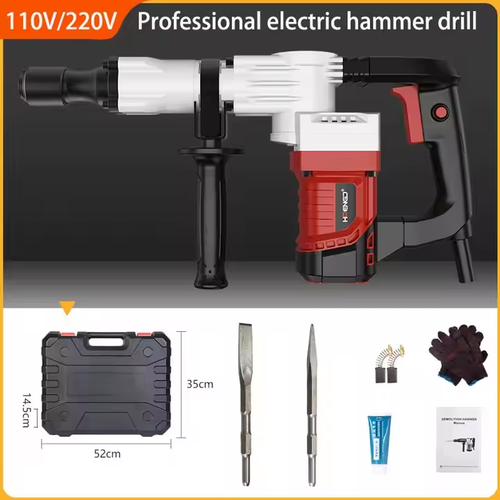 110V/220V Heavy Duty Hammer Electric Pick 2400W High Power Concrete Breakers Wall Demolition Rotary Hammer Impact Drill Set