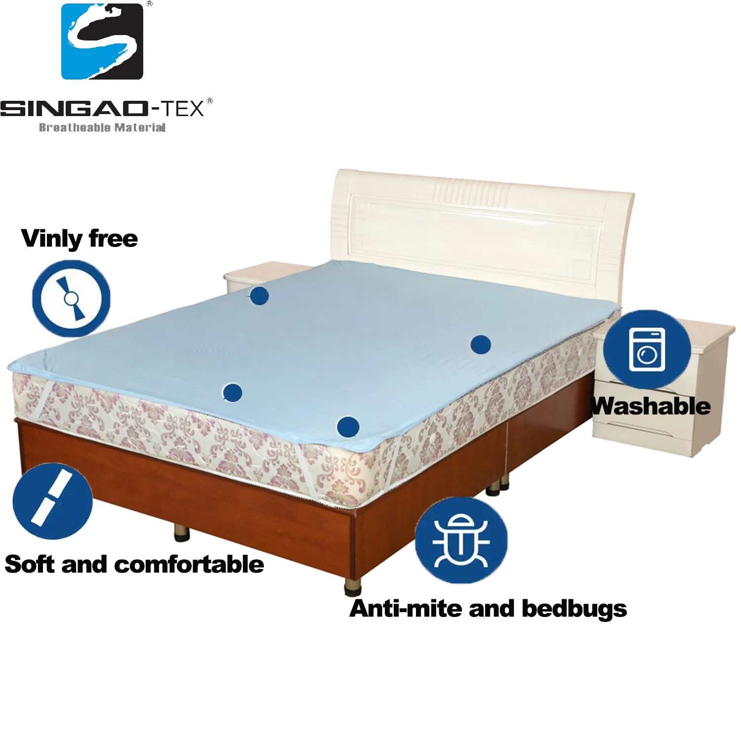 Elastic Waterproof Mattress Pad Bed Pad Bed Cover Cooling Jersey Woven Cotton White Pink Blue Breathable Durable