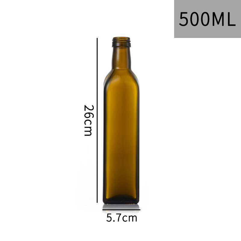 250ml 500ml 750ml Green Square Cooking Oil Olive Glass Bottle with Screw Cap Vintage Olive Oil Bottles