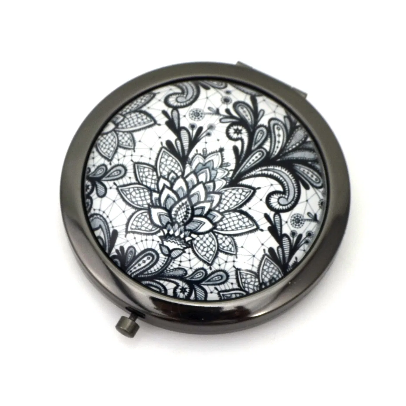 Exquisite Vintage Print Small Round Mirror for Makeup, Magnifying Folding Pocket Mirror