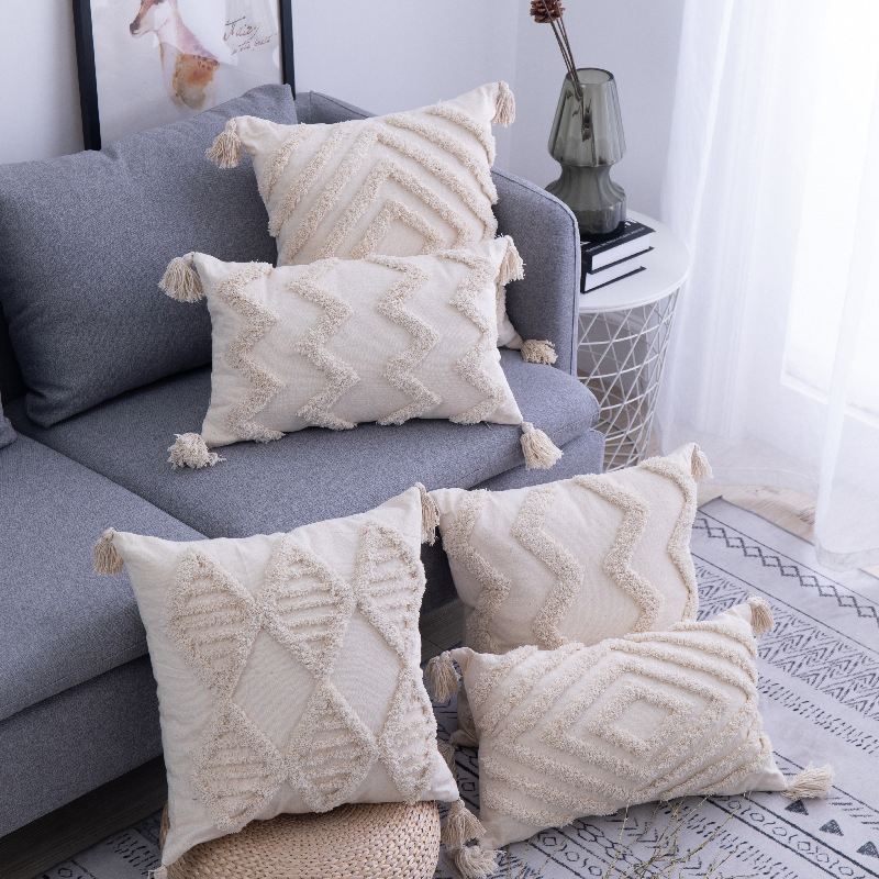 Boho Moroccan Nordic Bohemian Luxury Tufted Linen Cushion Covers 45X45 Cm Throw Pillow Cover with Tassel for Home Decor Sofa