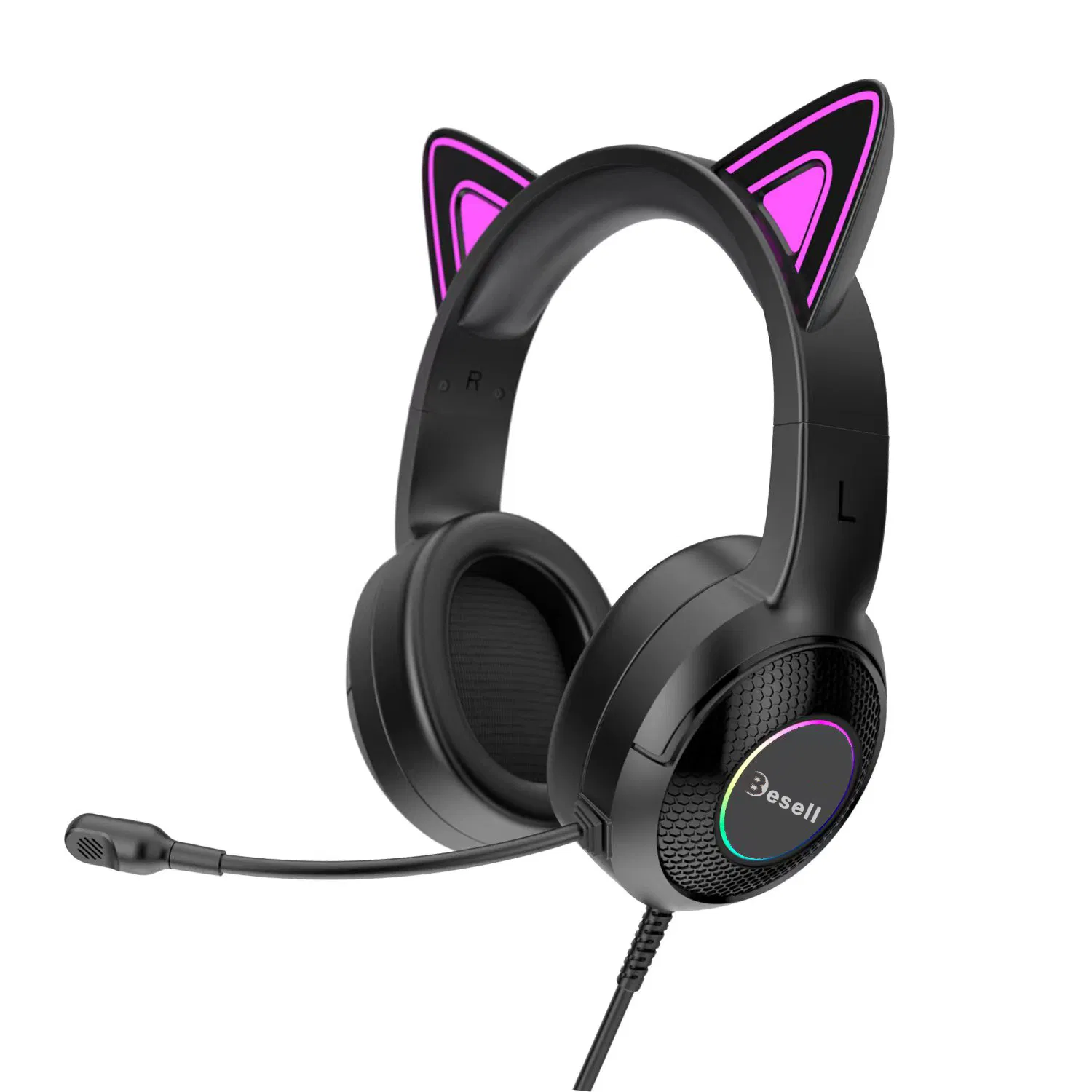 Беспроводные игровые наушники с кошачьими ушками и RGB-подсветкой