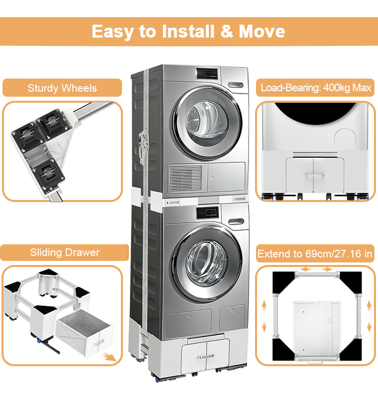 Multi Functional Washing Machine Base with Storage Drawer for Washer Dryer
