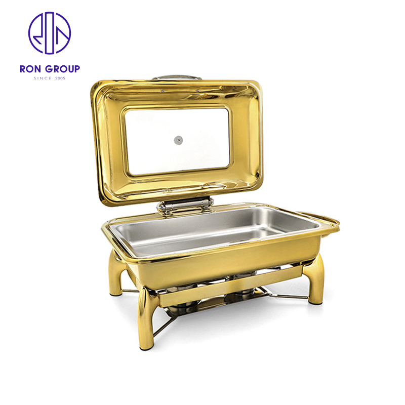 Factory Price Buffet Stove Hydraulic Pressure All Gold Rectangle Food Warmer Electric Ues Fuel Use Chafing Dish