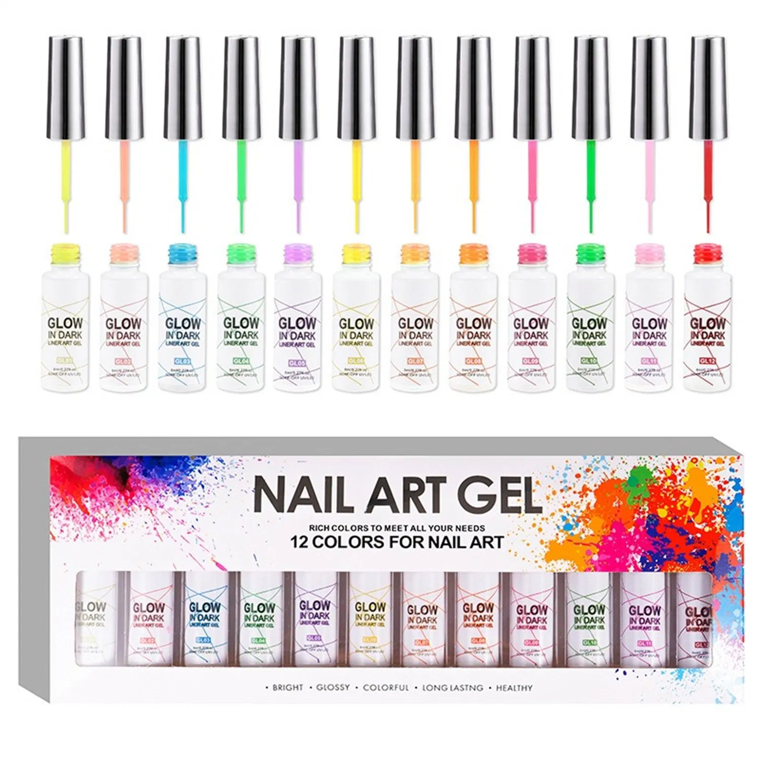 Nail Art Lacquers Beauty Salon Private Label Logo OEM Liner Gel Polish Nails Set Soak off Reflective Flash Glow in The Dark Painting Gel Polish Kit