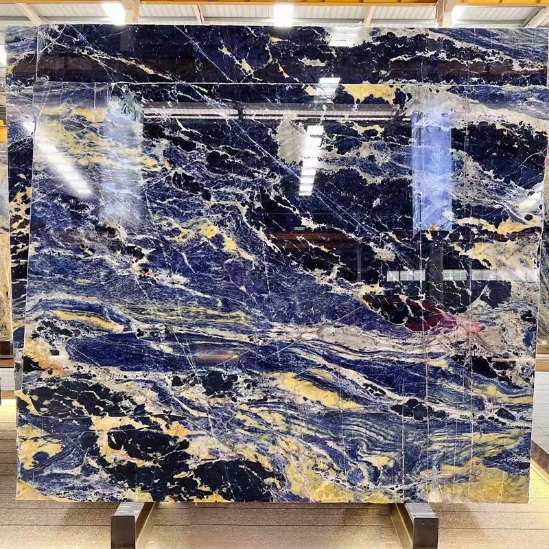 Newstar Luxury Stone Natural Blue Sodalite Quartzite Blue Marble Slab Wall Decoration Quartz Slab
