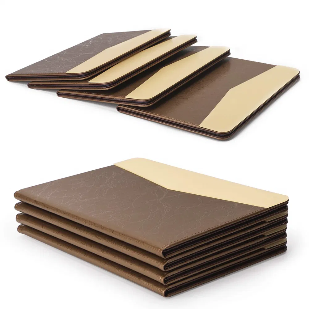Hardcover PU Leather Binding High Quality Hotel A4 Transparent PVC Inside Restaurant Menu Cover