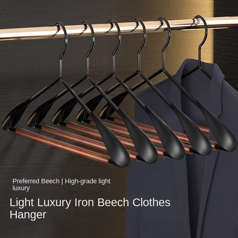 Multifunctional Lightweight Luxury Iron and Wood Hanger with Wide Shoulders