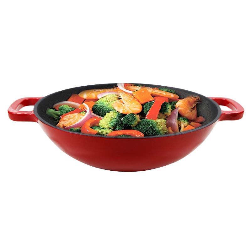 Чугунная сковорода вок с антипригарным покрытием, 30 см