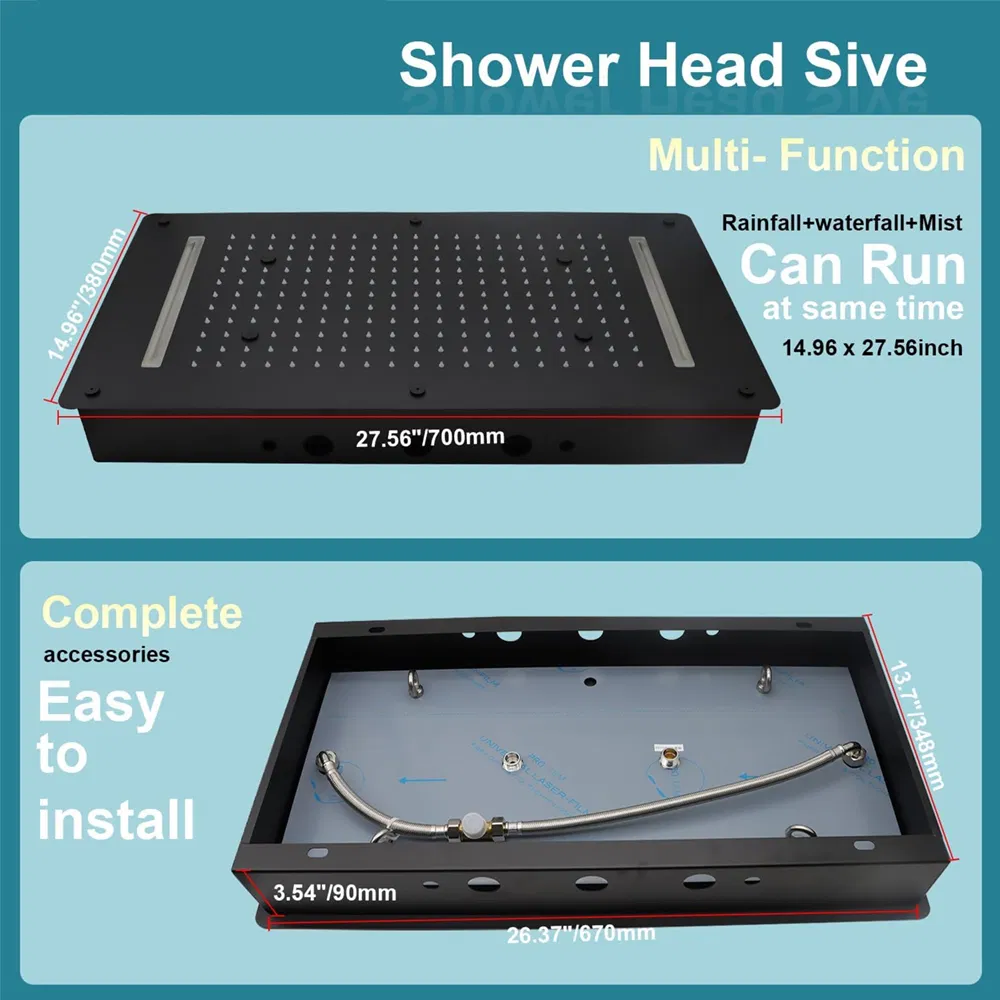 Black 3 Functions Rain Shower Head Ceiling Mount Rainfall Shower Luxury Concealed Shower Set Bathroom Accessories