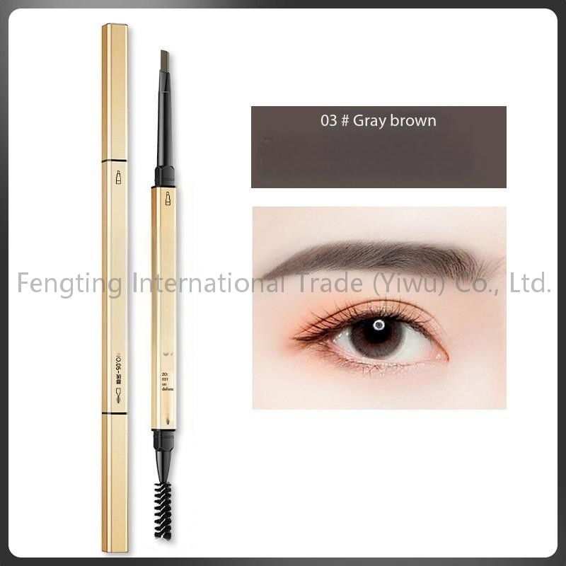 Customized Gold Tube Triangular Head Slim Brown Eyebrow Pencil Waterproof with Eyebrow Enhancer Retractable Eyebrow Pencil