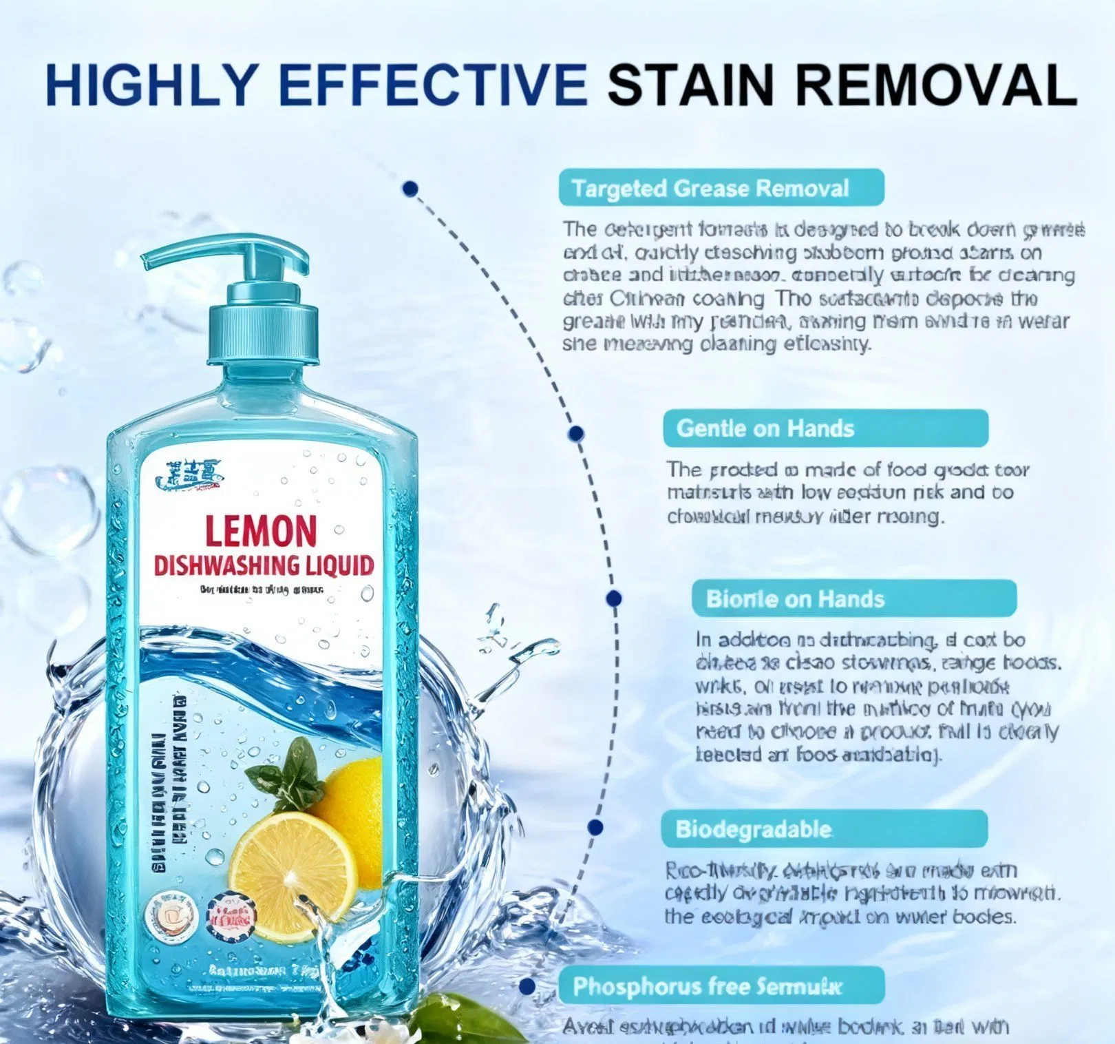 OEM High-Quality Disposable Dishwashing Liquid, Convenient Oil Removal, Special Label for Dishwashing