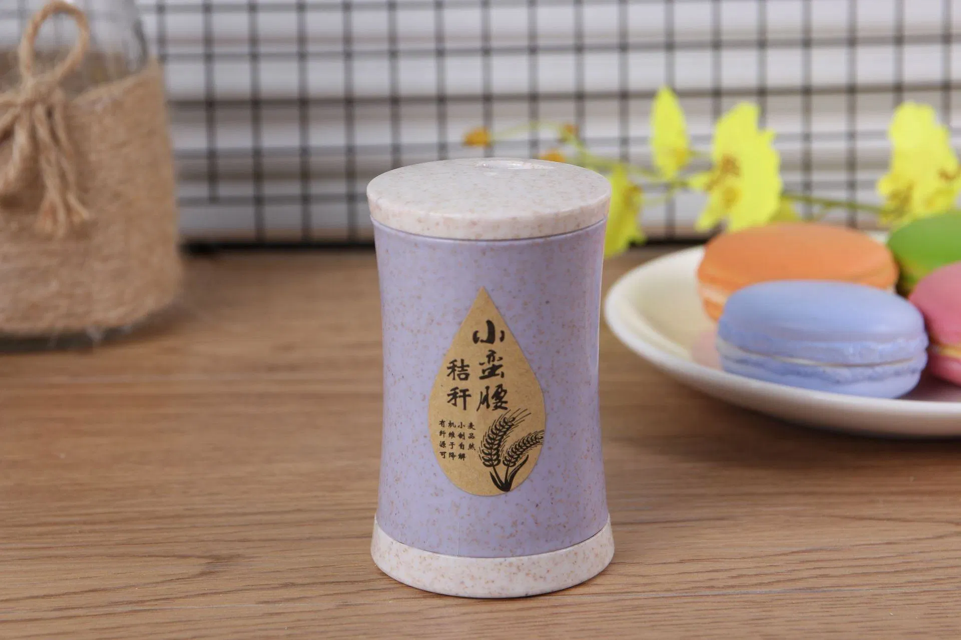 Wheat Straw Slim Waist Toothpick Dispenser with Simple Lid