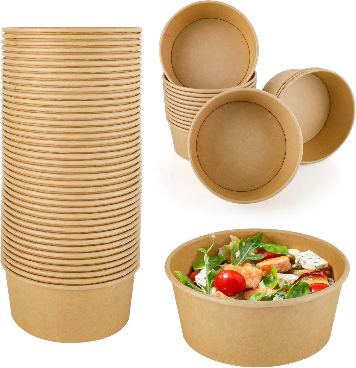 Eco-Friendly Compostable Disposable Kraft Paper Salad Bowl for Hot Cold Food