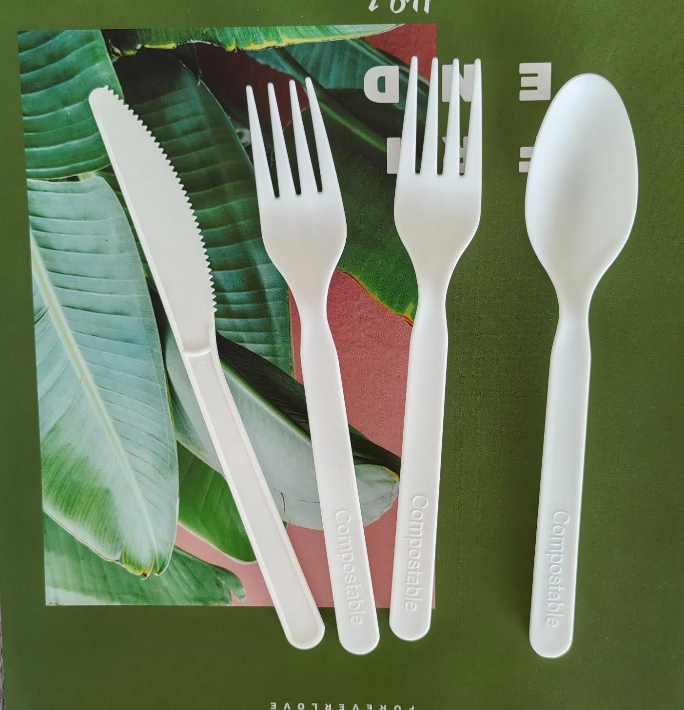 Disposable Bio Compostable Biodegradable Dinnerware 7 Inch PLA Spoon Knife Fork