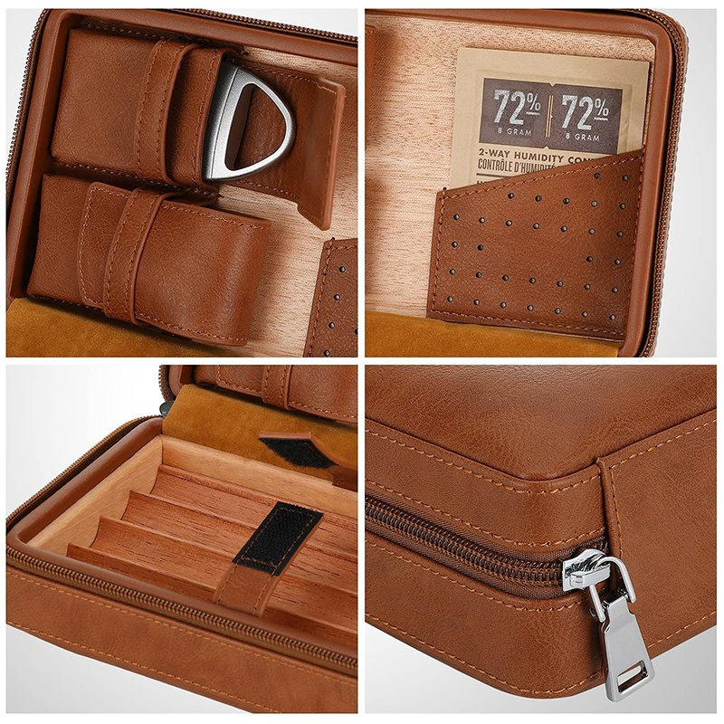 Ea338 Wholesale Smoking Humidity Cigarette Wooden for Cutter Lighter Custom Humidor Boxes Display Smoke Humble Cedar Empty Leather Cigar Box