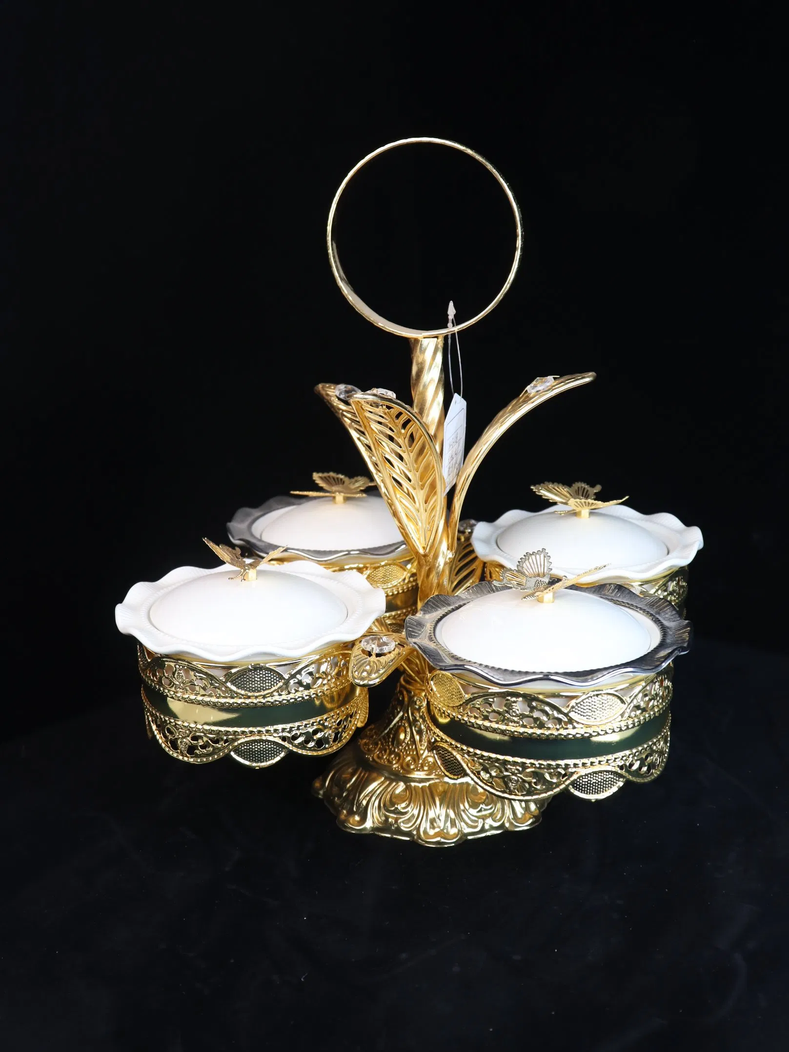 New High-End Gold-Plated Iron Strip with 4 Ceramic Bowls