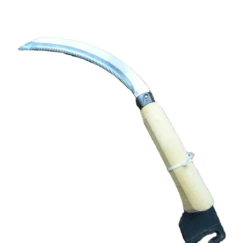 Agricultural Hand Tools Africa Market Farming Steel Grass Tooth Garden Sickle with Wooden Handle