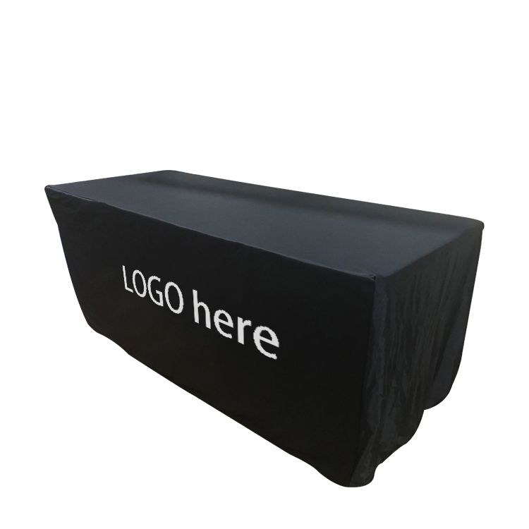 4FT 6FT 8FT Fitted Table Cover Customizable Black Table Banner for Exhibition