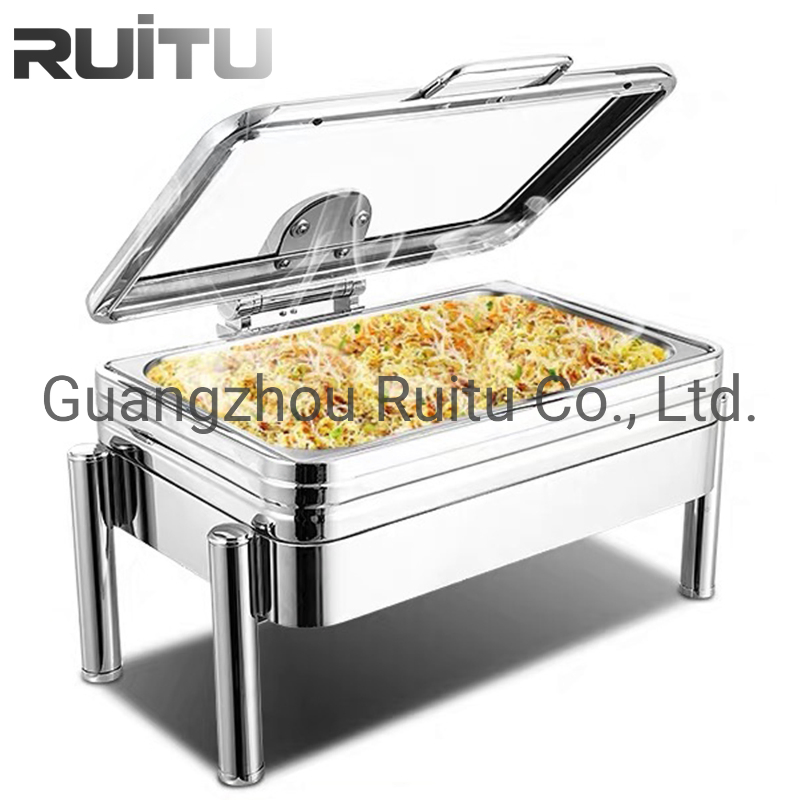 Restaurant Buffet Utensils Marmite Chauffante Catering Fuel Heating Pots 6L Square Window Lid Stainless Steel Gn Pan Food Warmer Chafer Dish Set for Catering
