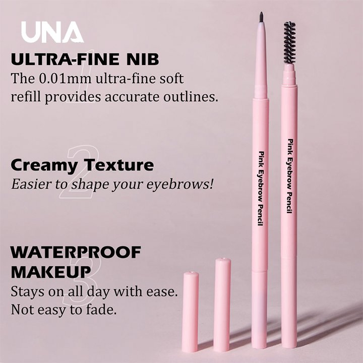 Private Label Dual-Ended Waterproof Super Thin Eye Brow Pencil with Brush High Quality 3-Color Pink Slim Eyebrow Pencil