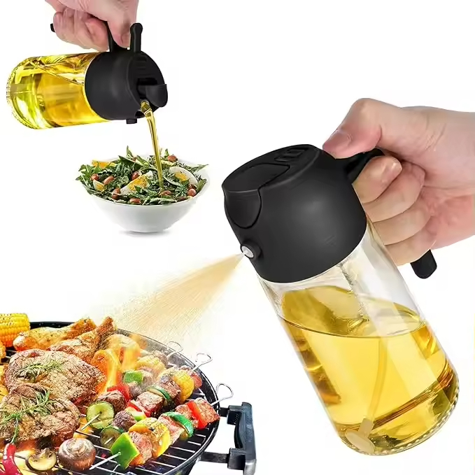 Hot Sale Dual Purpose Oil Spray Can 470ml Kitchen Oil Spray Bottle Push-Type Integrated Oil Bottle