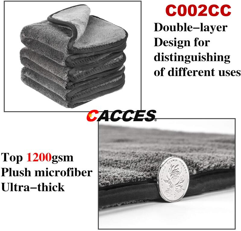 1200GSM Ultra-Thick Car Drying Towel Microfiber Cleaning Cloth for Car, Home Polishing Washing & Detailing 16''x16'' 3 Pack Cacces Original Supplier Best Seller