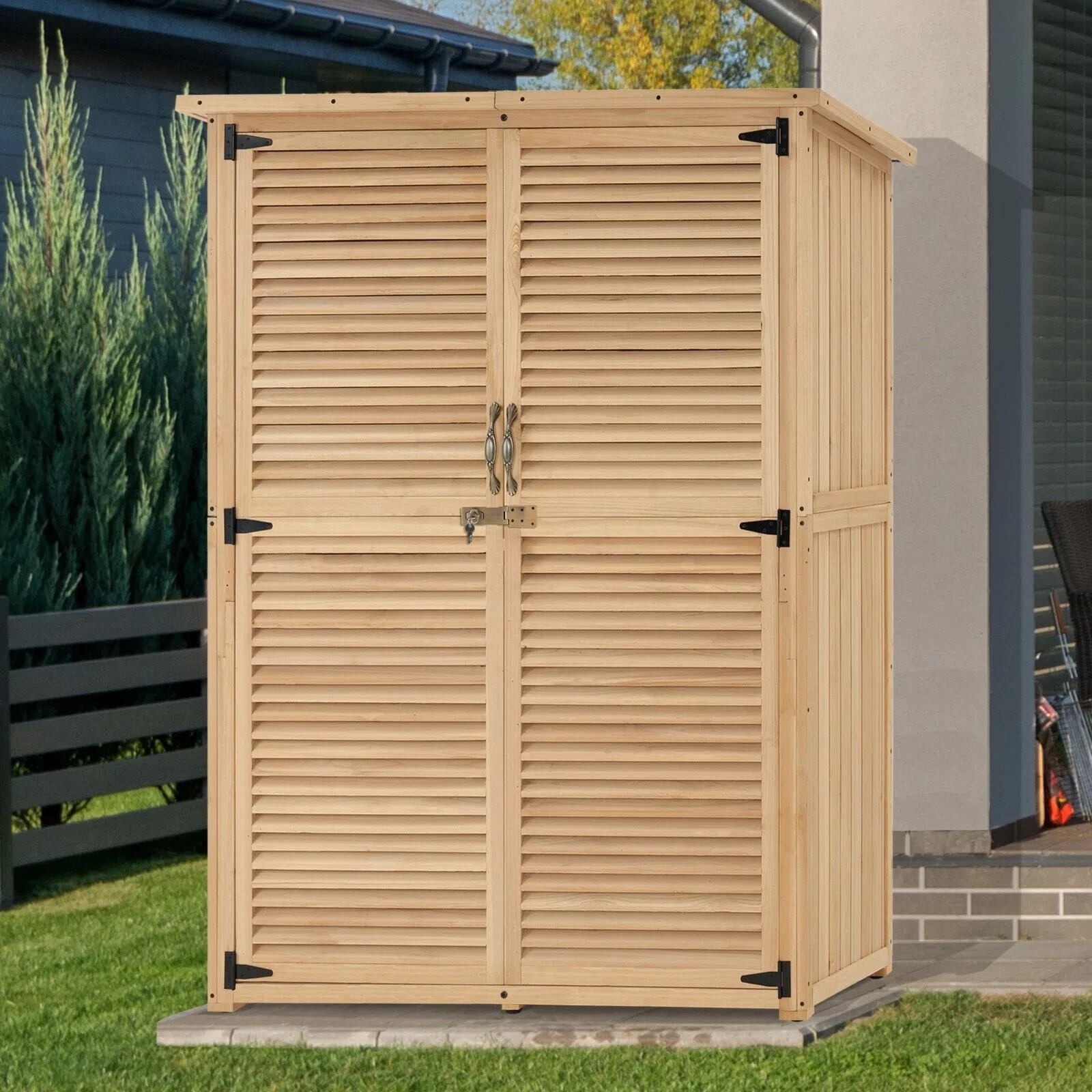 Wood Grain Aluminium Alloy Tool Sheds Box Cabinet Aluminum Outdoor Storage Shed