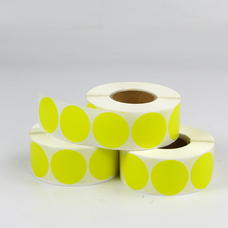 Colorful Fluorescent Yellow Circular Round DOT Label Coated Paper Self Adhesive Label